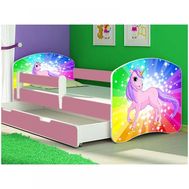 Patut Tineret Rainbow Unicorn cu Sertar si Saltea 140x70 - Mykids - MyKids