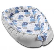 Cosulet bebelus pentru dormit Kidizi Baby Nest Cocoon 90x50 cm Blue Elephants - Kidizi