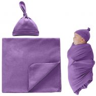 Set paturica si caciulita din bumbac pentru nou-nascut Kidizi, Purple - Kidizi