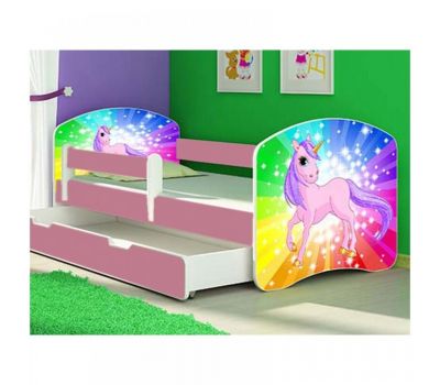 Patut Tineret Rainbow Unicorn cu Sertar si Saltea 160x80 - Mykids - MyKids