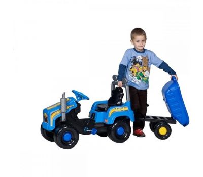 Tractor cu pedale si remorca Mega Farm Blue - Super Plastic Toys - Super Plastic Toys