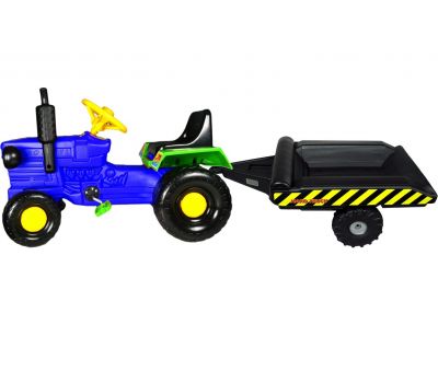 Tractor cu pedale si remorca Turbo Blue - Super Plastic Toys - Super Plastic Toys
