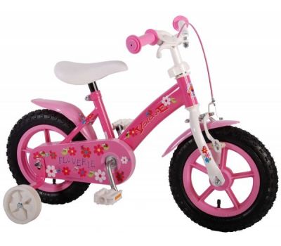 Bicicleta copii fete 12 inch Flowerie cu roti ajutatoare si cosulet roz partial montata - Volare - Volare