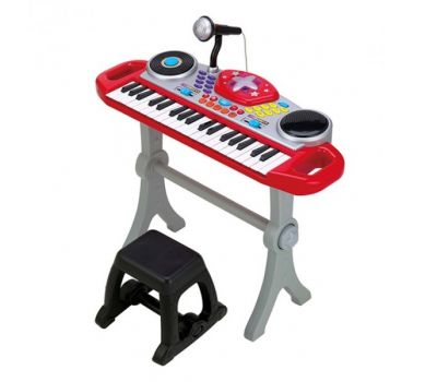 Orga muzicala cu scaunel Consola DJ cu platane si microfon Rosu cu Negru - Winfun - Winfun