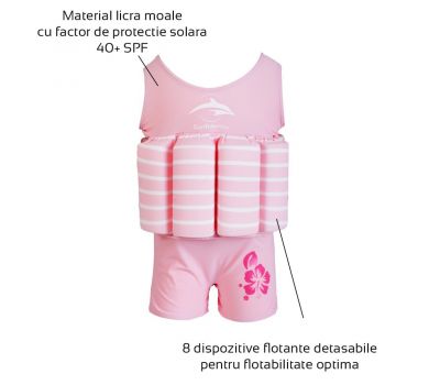 Konfidence - Costum inot copii cu sistem de flotabilitate ajustabil pink stripe 4-5 ani - Konfidence