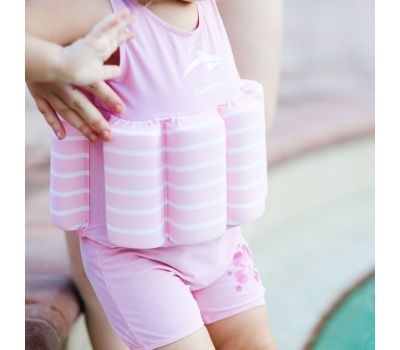 Konfidence - Costum inot copii cu sistem de flotabilitate ajustabil pink stripe 2-3 ani - Konfidence