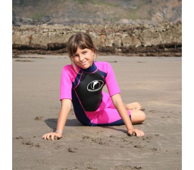 Konfidence - Costum inot din neopren pentru copii  Shorty Wetsuit pink 5-6 ani - Konfidence