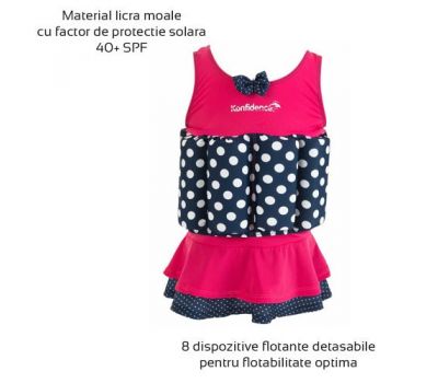 Konfidence - Costum inot copii cu sistem de flotabilitate ajustabil Pink Skirt 1-2 ani - Konfidence