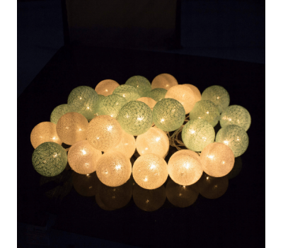 Springos - Ghirlanda luminoasa cu 30 globuri textile cu led turcoaz - Springos