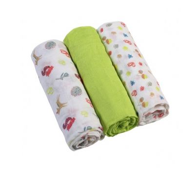Set 3 scutece textile din muselina 70x70 cm Baby Ono verde, 100% bumbac - Baby Ono