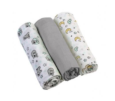 Set 3 scutece textile din muselina 70x70 cm Baby Ono gri, 100% bumbac - Baby Ono