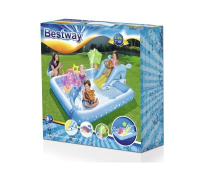 Piscina copii cu stropitoare si tobogan Bestway Aquarium 53052 239 x 206 x 86 cm - BestWay