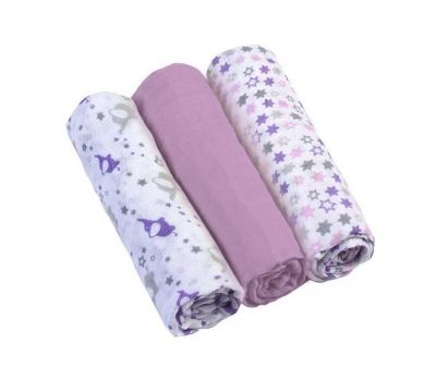 Set 3 scutece textile din muselina 70x70 cm Baby Ono violet, 100% bumbac - Baby Ono