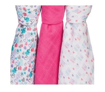 Set 3 scutece textile din muselina 70x70 cm Baby Ono roz, 100% bumbac - Baby Ono