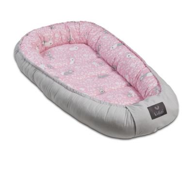 Cosulet bebelus pentru dormit Kidizi Baby Nest Cocoon XL 110x70 cm Sweet Bunny Grey - Kidizi