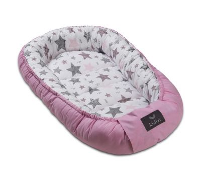 Cosulet bebelus pentru dormit Kidizi Baby Nest Cocoon XL 110x70 cm Pink Stars - Kidizi
