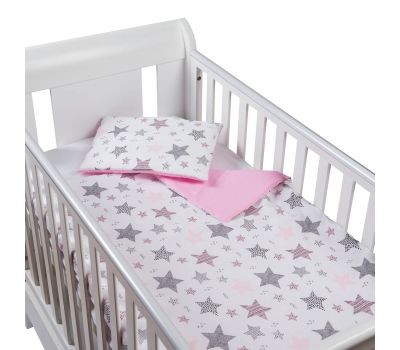Set perna bebelus si plapumioara 100x75 cm din bumbac Kidizi Pink Stars - Kidizi