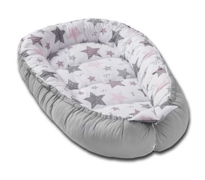 Cosulet bebelus pentru dormit Kidizi Baby Nest Cocoon 90x50 cm Grey Pink All Stars - Kidizi