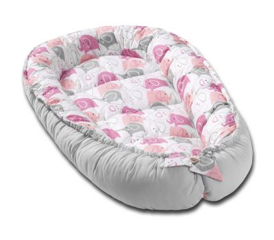 Cosulet bebelus pentru dormit Kidizi Baby Nest Cocoon 90x50 cm Pink Elephants - Kidizi