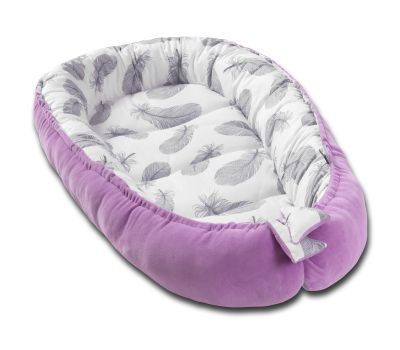 Cosulet bebe Kidizi Baby Nest Cocoon velvet 90x50 cm Purple Feathers, husa interior 100% bumbac - Kidizi