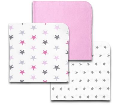 Set 3 paturici din flanel 78x78 cm Kidizi Pink Stars, 100% bumbac - Kidizi